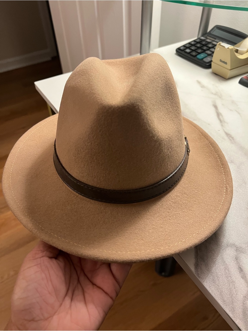 Classic Tan 100% Wool Fedora with Dark Brown Band